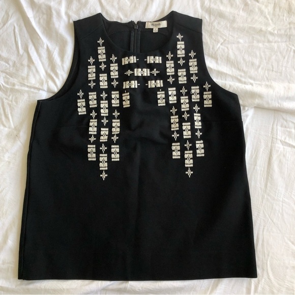 Madewell Stitch Frame Ponte Black Embroidered Tank Top - Picture 2 of 11